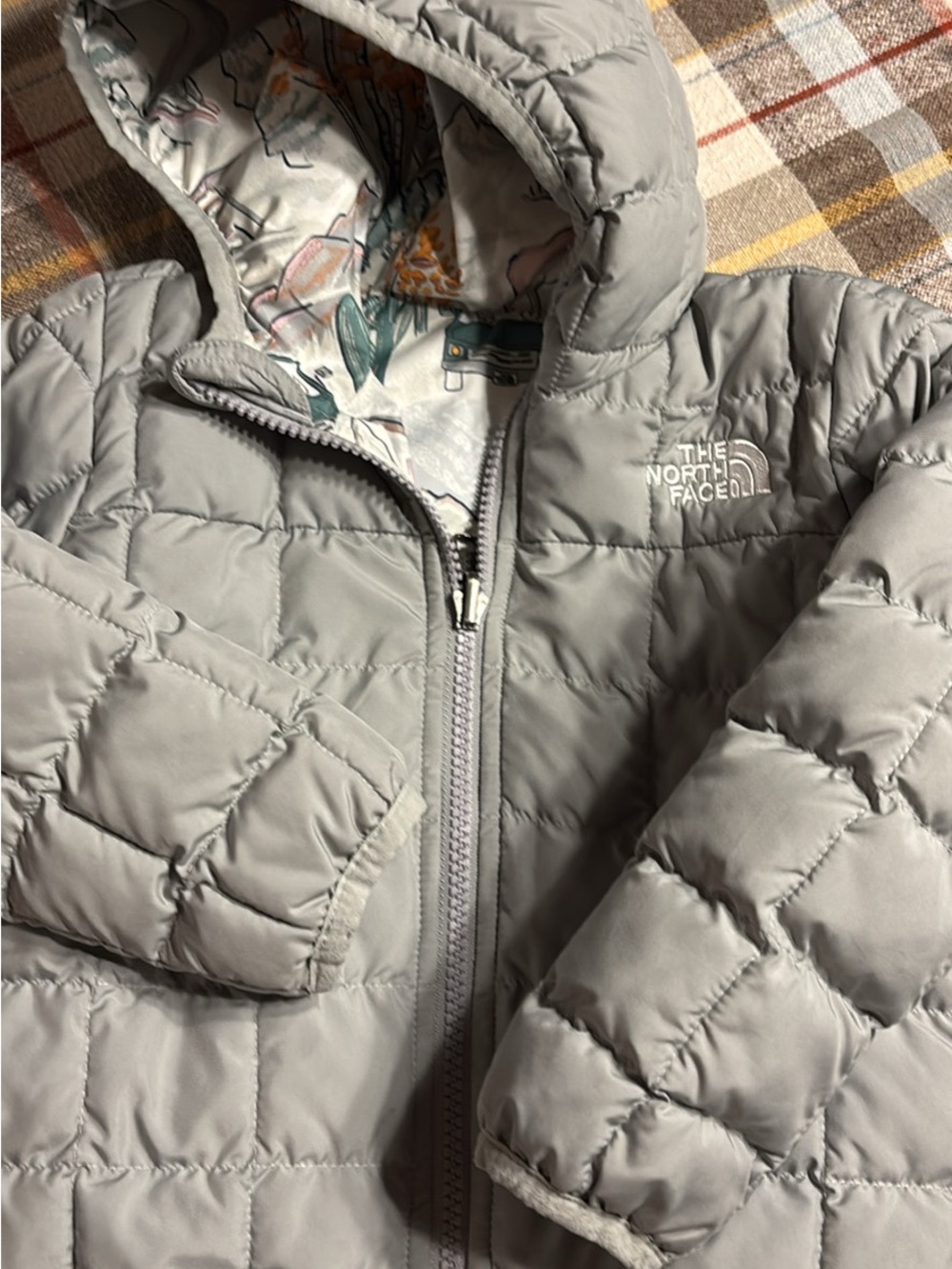 The North Face Kids Light Gray Quilted Hooded Puffer